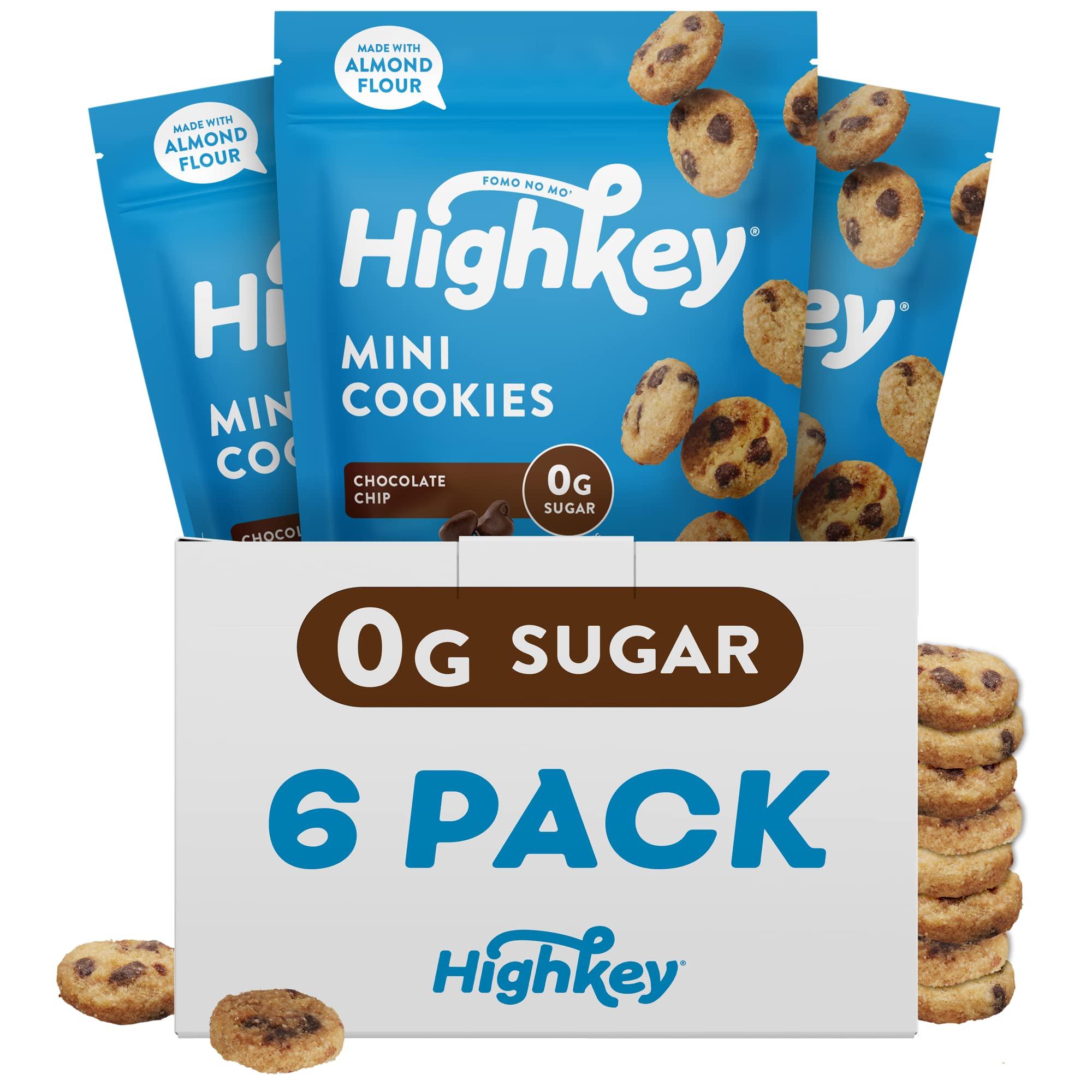 HIGHKEY HighKey Keto Chocolate Chip Mini Cookies - Gluten Free Sugar Free Cookies Keto Snack Low Carb Snacks Healthy Protein Diabetic Dessert Food Low Sugar Treat Diet Friendly Sweets Keto Food 6 Pack
