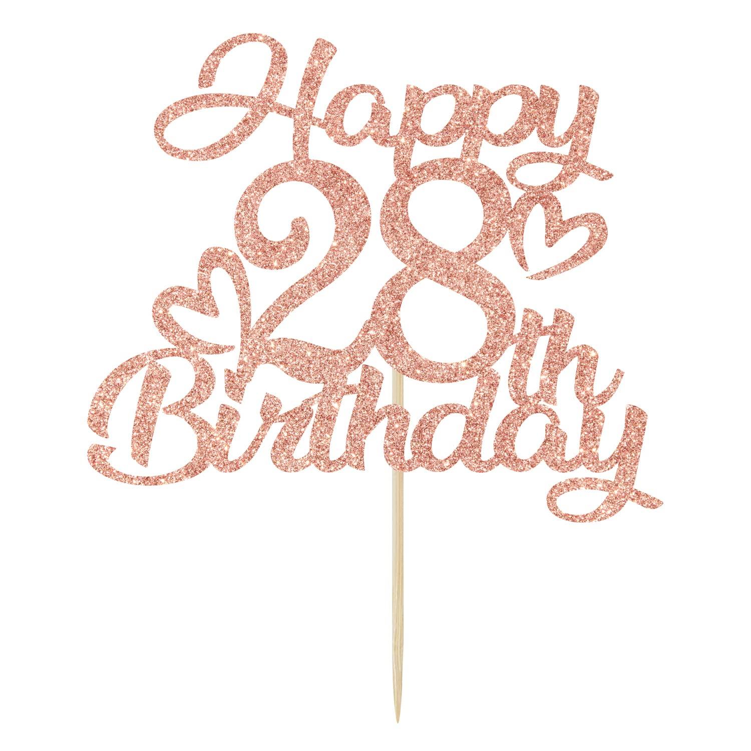 Unoggsor Unoggsor Rose Gold Glitter Happy 28th Birthday Cake Topper - Hello 28, Cheers to 28 Years, 28 & Fabulous, 28th Birthday/Anniversary Party Decorations
