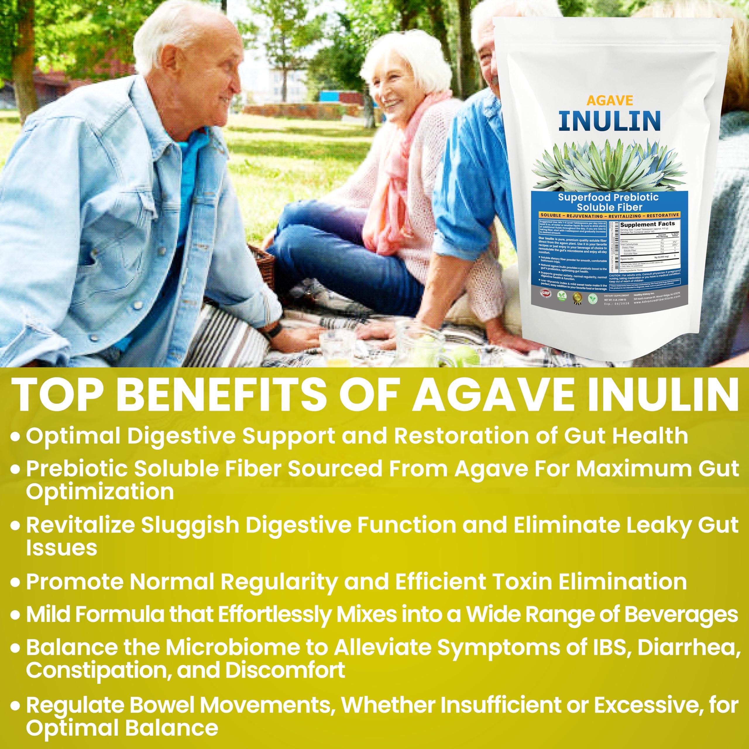 Kidney Restore Inulin Powder (48oz/3 lbs) Gentle Agave Prebiotic Soluble Fiber Supplement for Digestive Support, Gut Health, Vegan Baking, Smoothies & Drinks