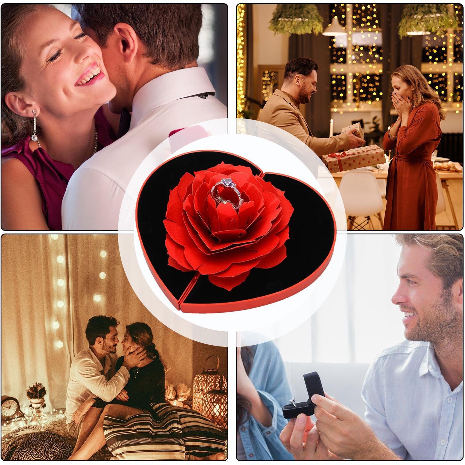 Doefo 3D Heart-Shaped Ring Box | Rotating Ring Love Box with Flower | Express Your Forever Love to Your Special Someone, Unforgettable for Valentine\'s Day