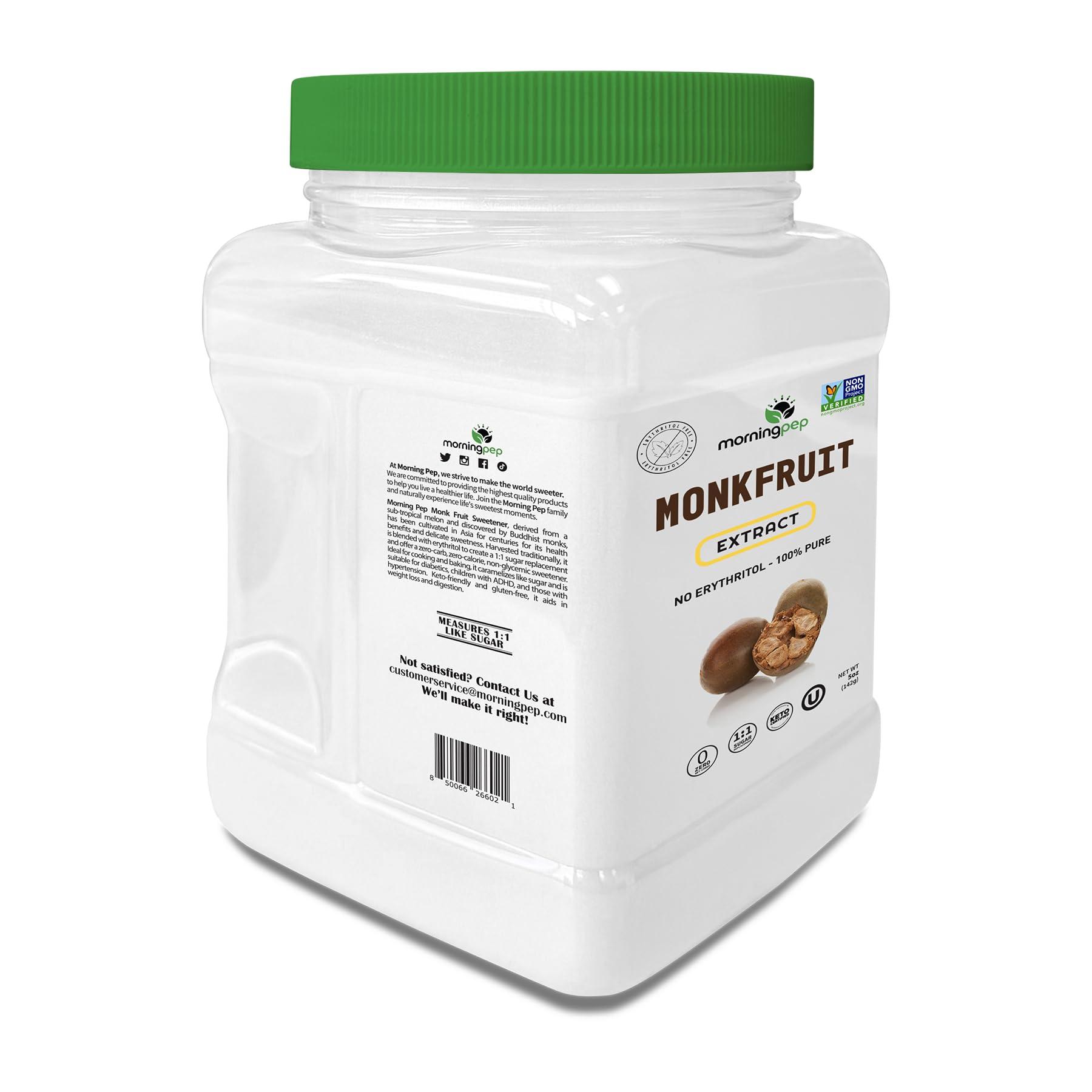 Morning Pep Morning Pep Monk Fruit Sweetener, Classic | White Sugar Substitute, Keto Diet Friendly, 1:1 Sugar Replacement, For Baking, Coffee, Tea, Zero Calorie Non Gmo Project Verified, OU Kosher, White - 2.5 lb