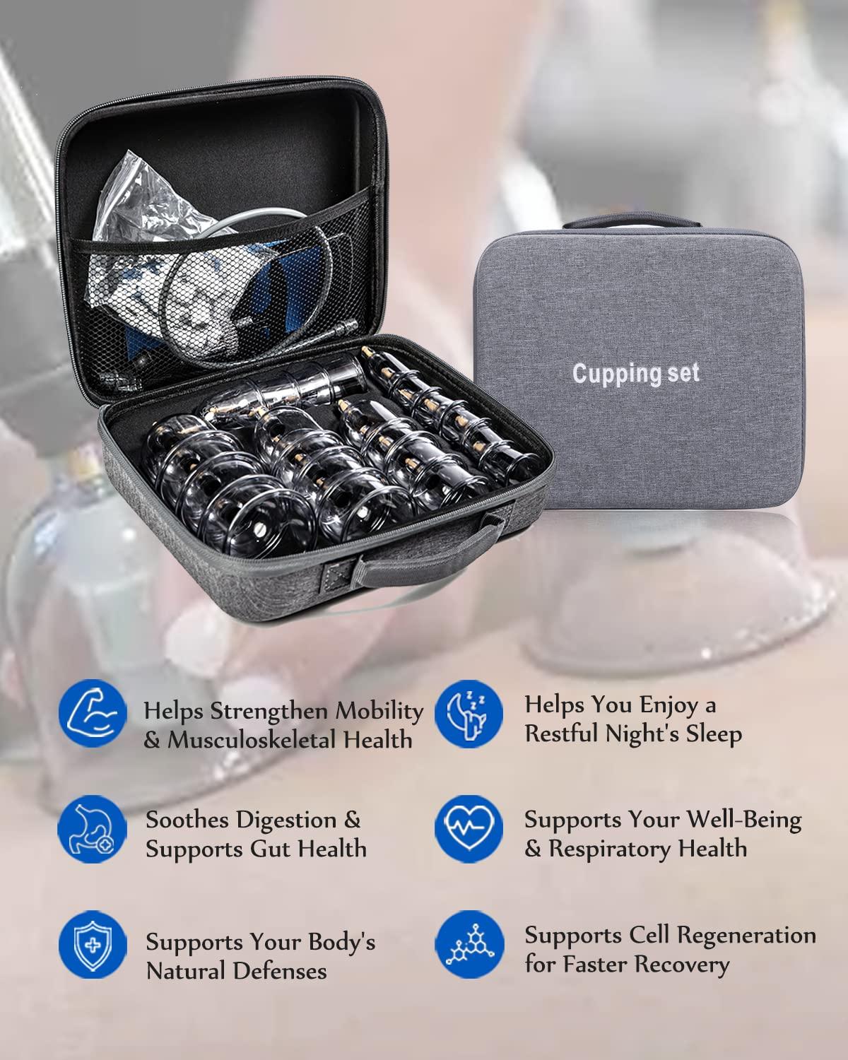 Anti Cellulite Cupping Set Massage Therapy Cups, 22 Vacuum Cups, Myofascial Releaser Professional Cupping Therapy Sets with Hand Pumps and Detailed Cupping Book, Suction Hijama Cupping Set with Portable Travel Case