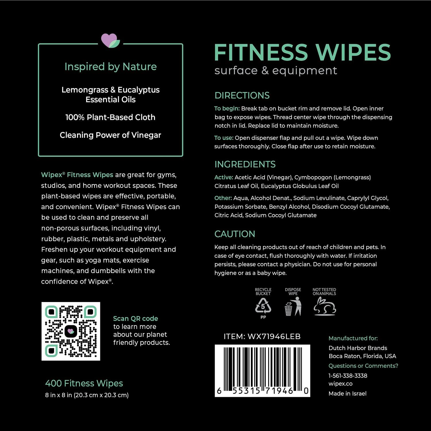 Wipex Wipex Gym Wipes for Equipment Bundle Get 1600 Wipes with (2) Lemongrass & Eucalyptus Buckets & (2) Refill Rolls, Plant-Based Fitness Equipment Wipes, Clean Surfaces & Gear, 400 Count (Pack of 4)