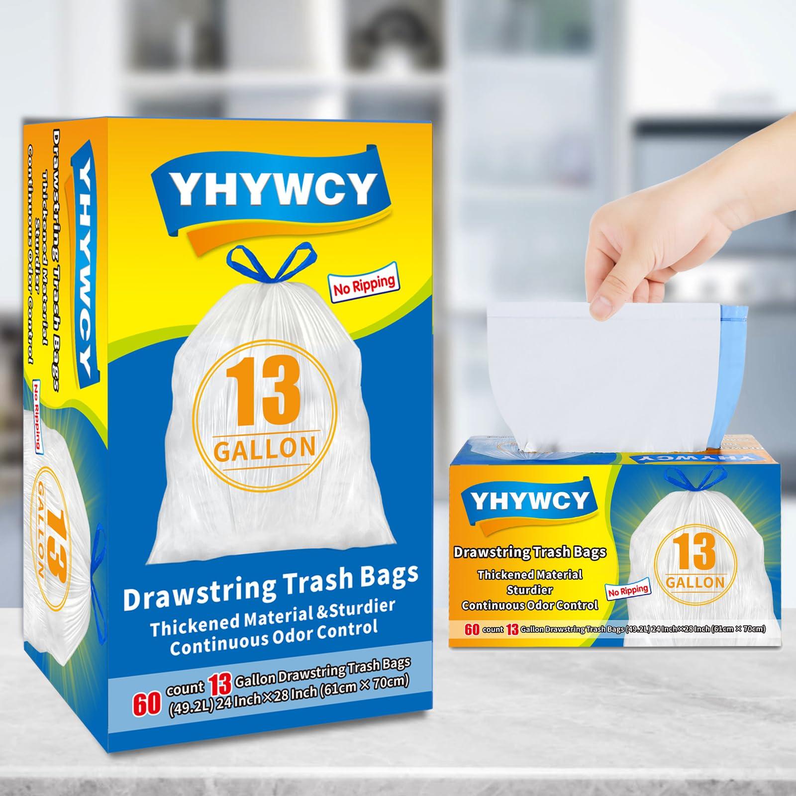Yhywcy 13 Gallon Tall Kitchen Drawstring Trash Bags - 1 MIL Super Thicker No Ripping Garbage Bags Unscented for Restaurant, Office 13 Gallon Large Trash Cans (60count)