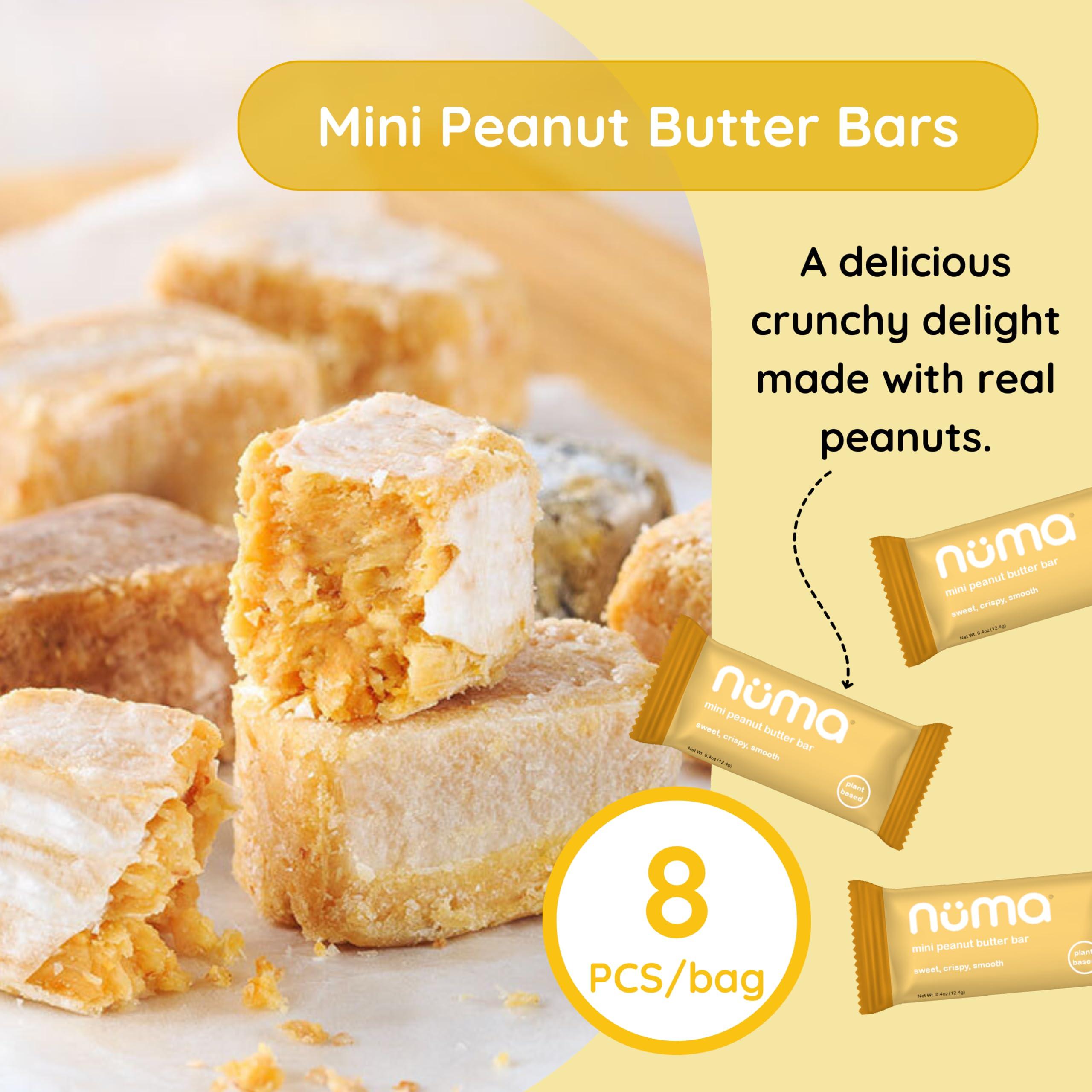 Numa Numa Foods Mini Peanut Butter Bars Vegan, Low Sugar, High Protein, All Natural, Gluten Free Crunchy Plant Based Peanut Butter Snacks 3 Bags with 8 Individually Wrapped Peanut Butter Bites