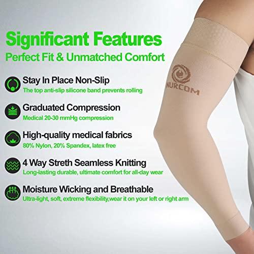NURCOM NURCOM Medical Compression Arm Sleeve for Men Women, 2 Pack, No Silicone, Soft-In 20-30mmHg for Lymphedema, Lipedema, Pain Relief, Edema, Swelling, Post Surgery Recovery, Beige M