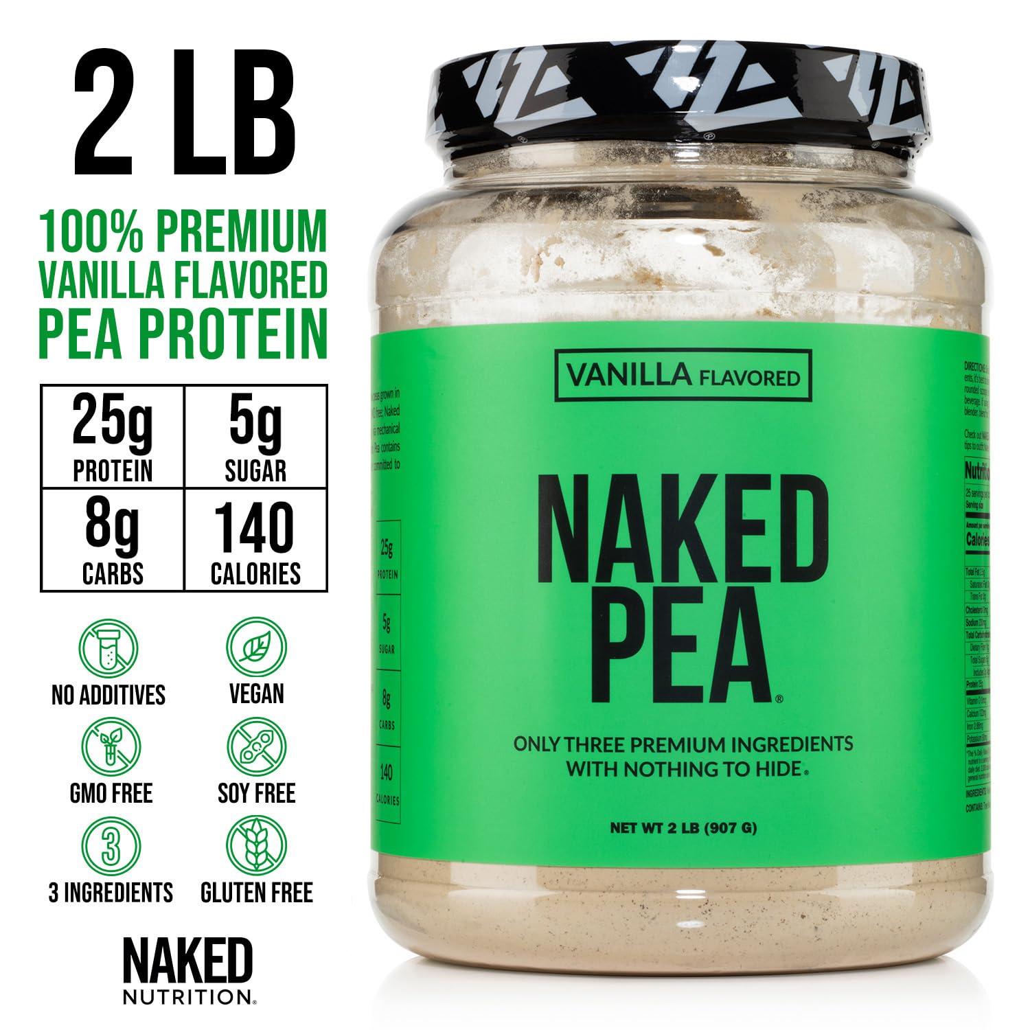 NAKED NAKED Vanilla Pea Protein Isolate from North American Farms, Only 3 Ingredients, Vanilla Vegan Protein, Gluten-Free, Soy Free, GMO Free - 2LB