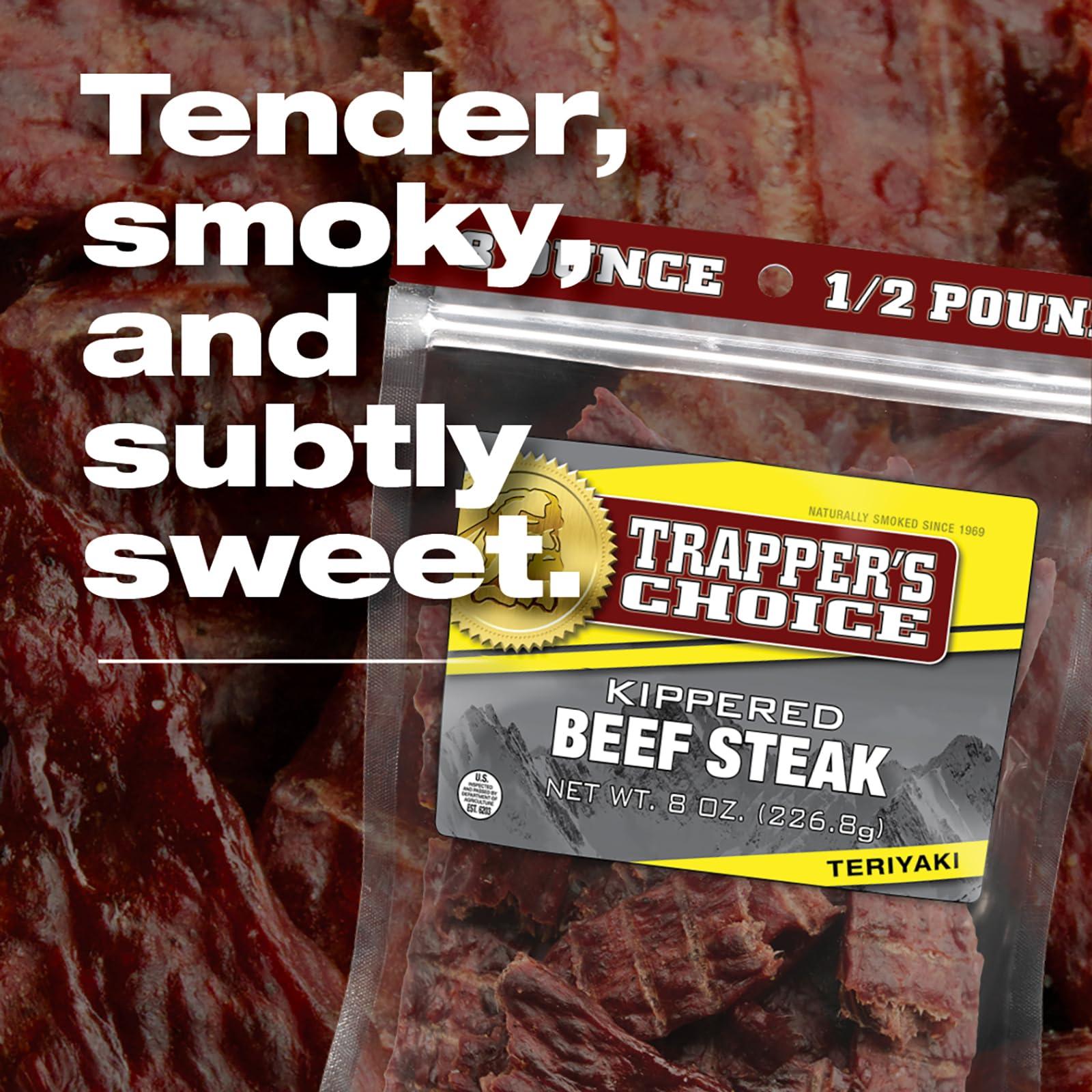Old Trapper Old Trapper, Trapper\'s Choice Teriyaki Kippered Beef Steak, Eight-Ounce Individual Package, Savory Sweet Meat Snacks, 10 Grams of Protein and 60 Calories Per Serving (Pack of One)