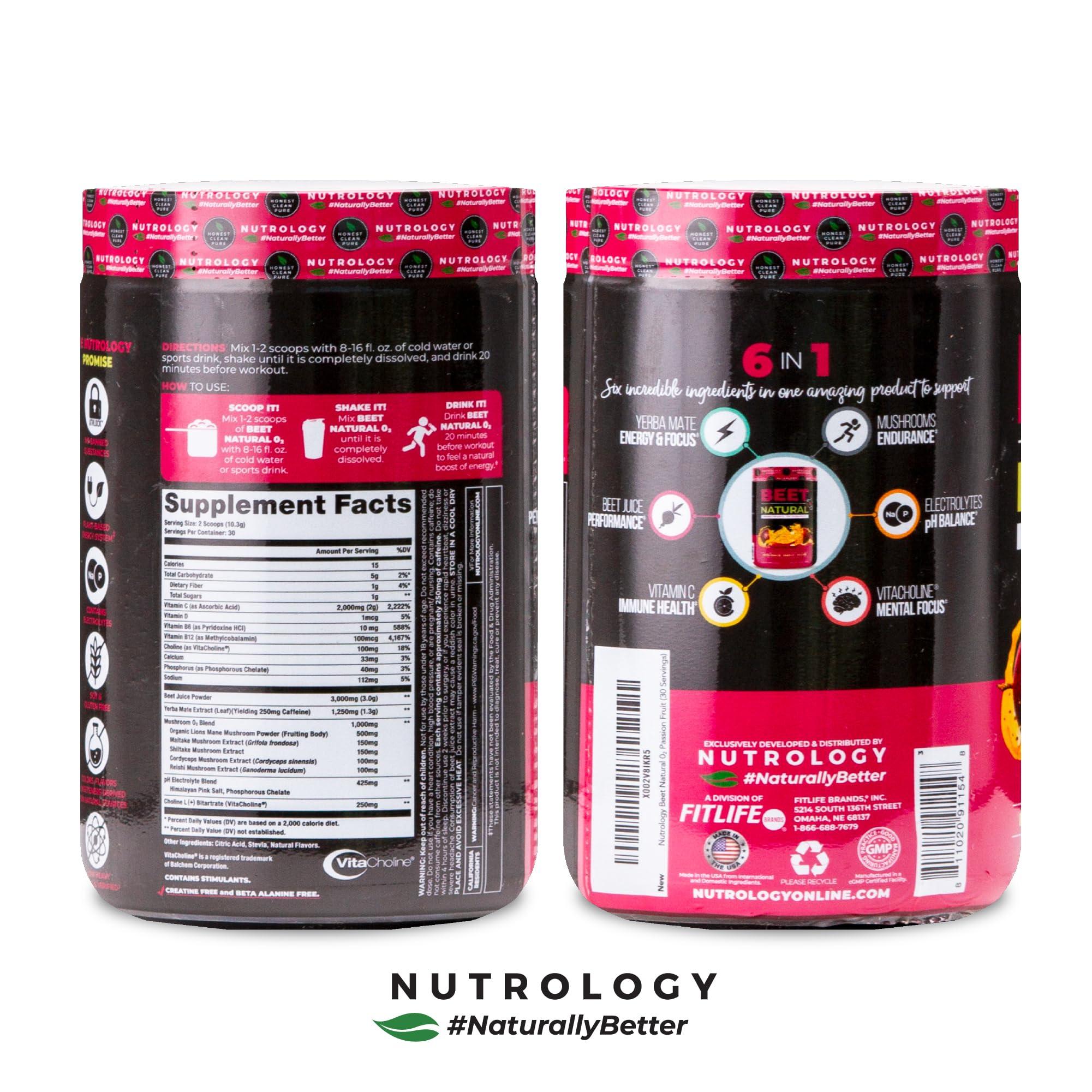 Nutrology Nutrology Beet Natural O2, Pre Workout Powder, Energy, Endurance & Nitric Oxide Booster with Beet Powder, Yerba Mate, Adaptogens & Electrolytes, Vegan Pre Workout, Passion Fruit Flavor, 30 Servings