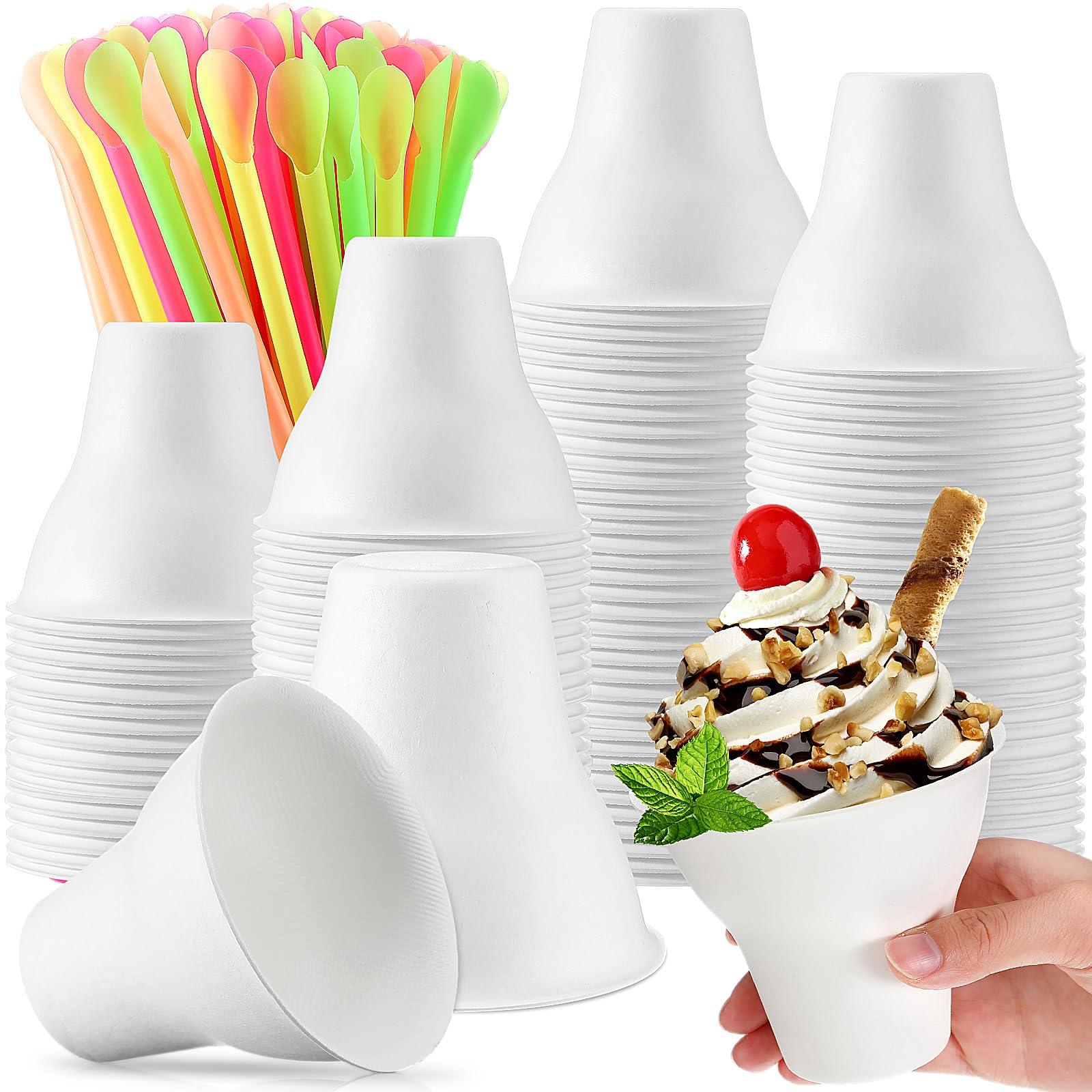 FoldTier FoldTier 100 Set Snow Cone Cups and Straws Set 12 oz Shaved Ice Cups Colorful Snow Cone Straws Ice Cream Bowls Thicken Paper Cone Cups for Wedding Birthday Party Food Holiday Summer Cookout
