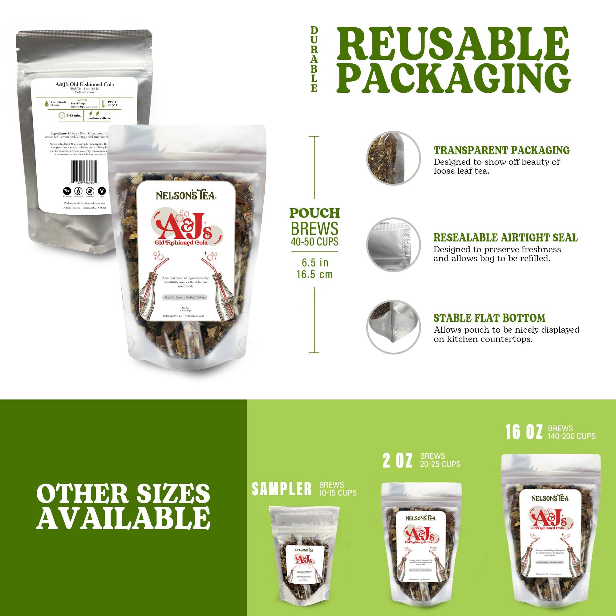 Nelson\'s Tea Nelson\'s Tea - A&J\'s Old Fashioned Cola Tea - Chicory Root, Cinnamon, Black Tea, Coriander, Lemon Peel, Orange Peel and Natural Flavoring - 4 Oz