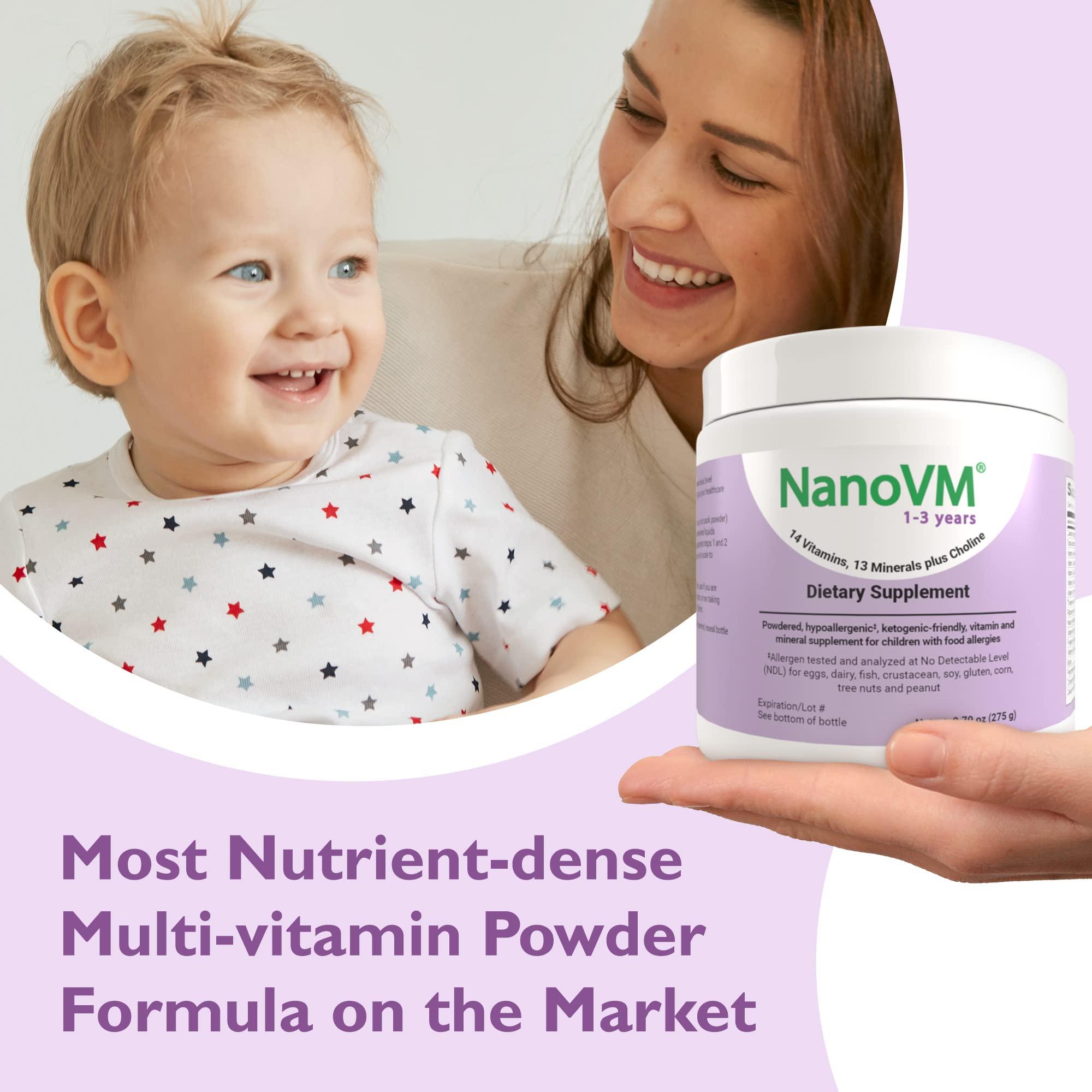 NanoVM NanoVM 1-3 Years, Allergen-Free Multivitamin for Kids, Unflavored Dietary Supplement, Powdered Supplement with 14 Vitamins & 13 Minerals, Low-Carbohydrate Toddler Vitamins, 275g - Solace Nutrition