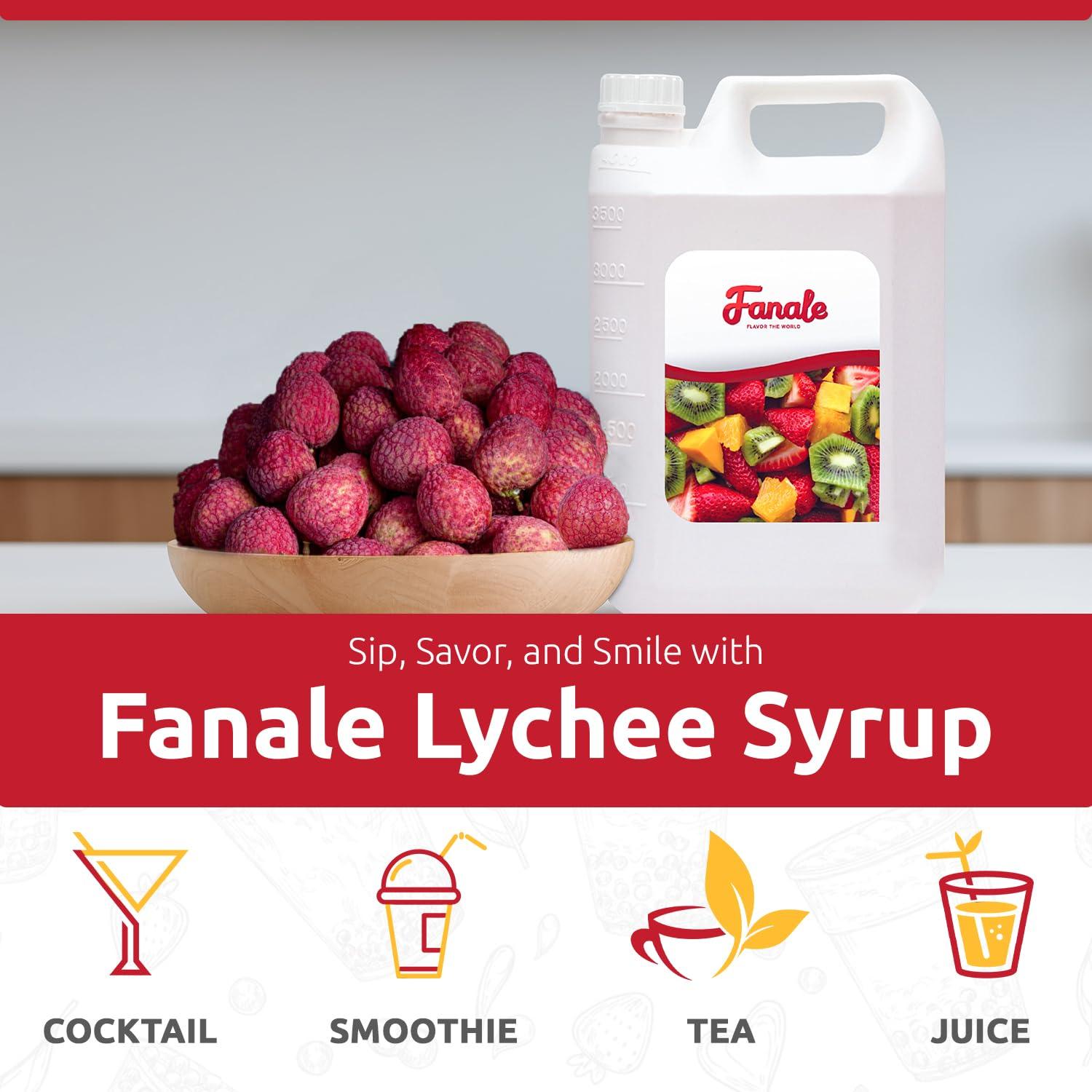 Fanale Fanale Premium Flavoring Concentrated Syrup for Bubble Tea 11 lb | Lychee Flavor Syrup | for Boba Tea, Smoothies, Slushes, Desserts | 11lb | Pack of 4 | SRP050