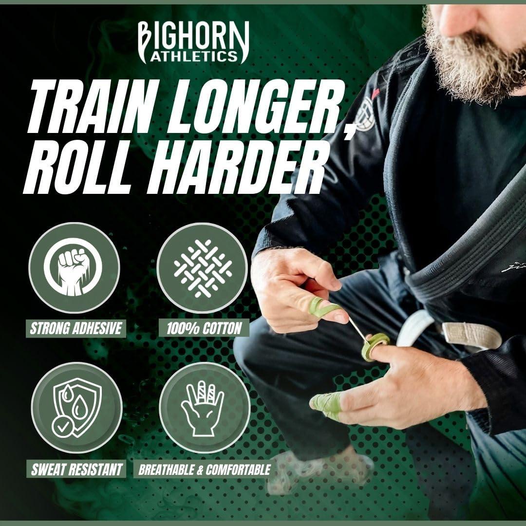 Bighorn Athletics Bighorn Athletics Jiu Jitsu Finger Tape | Athletic Sports Tape for Injuries & Support: BJJ, Judo, MMA, Rock Climbing, Volleyball, Crossfit, Hands & Toes | 0.3-Inch x 45-feet, 8-Rolls, Military Green