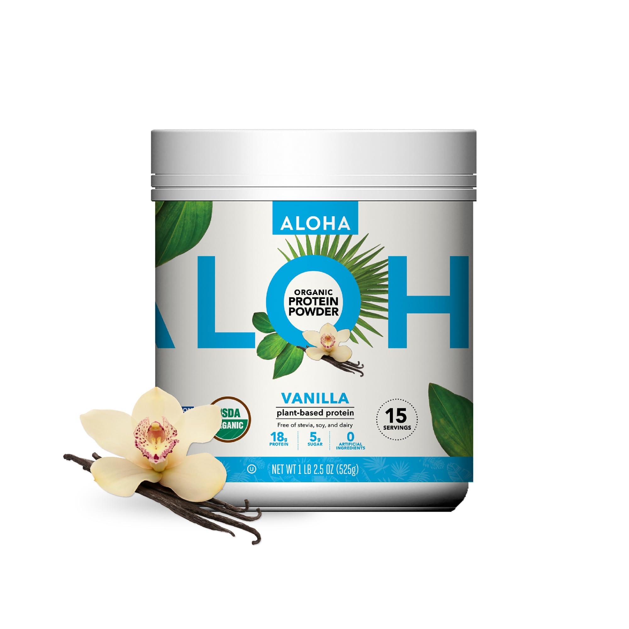 ALOHA ALOHA Organic Plant Based Protein Powder Bundle, Vanilla 19.6 oz & Chocolate 19.6 oz, 15 Servings Each