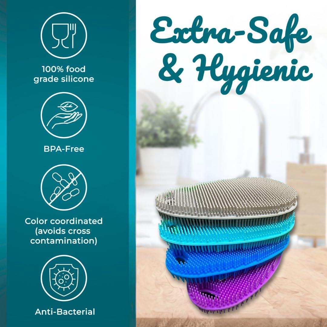 Asiopphire Silicone Sponge Dish Scrubber - Food Grade Silicone Dish Scrubber and Housecleaning - BPA Free Silicone Kitchen Scrubber [4 Pack Ovals]