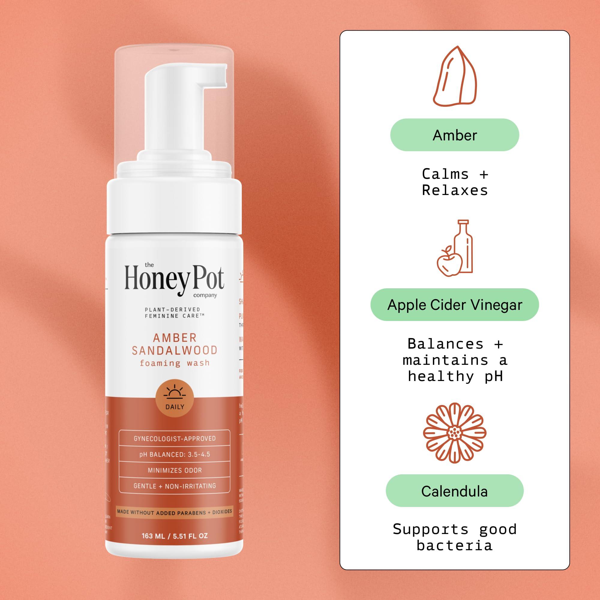 The Honey Pot Company The Honey Pot Company - Feminine Wash - Herbal Infused - Sensitive Skin Types - PH Balanced Plant Based Hygiene Products - Amber Sandalwood - 5.51 Fluid Oz.