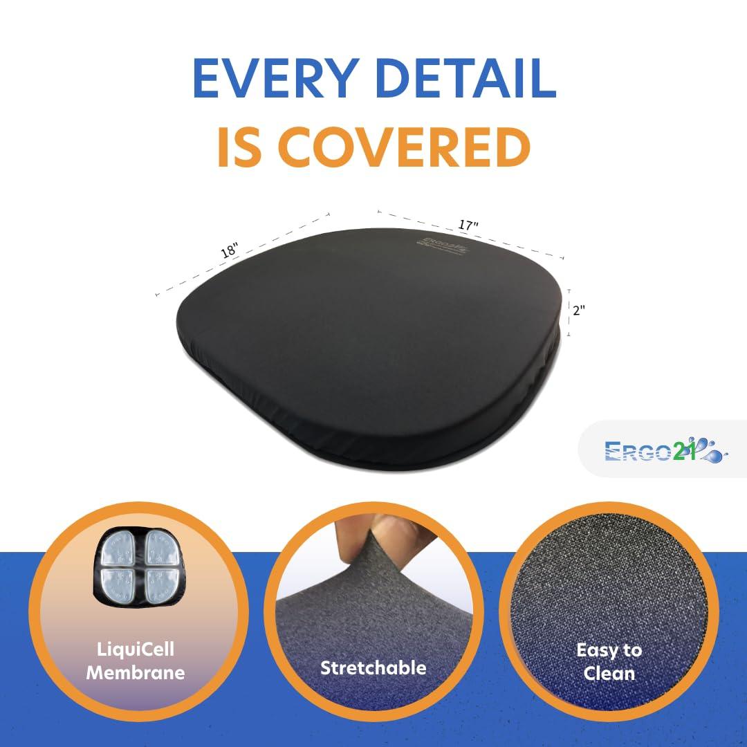 Ergo21 ERGO21 Original Seat Cushion - Liquicell Membrane Technology for Pressure Relief, Tailbone Pain, Sciatica, Hip & Lower Back Pain - Long Sitting on Car Seat, Office/Home Chair (18\" W x 17\" x 2\")