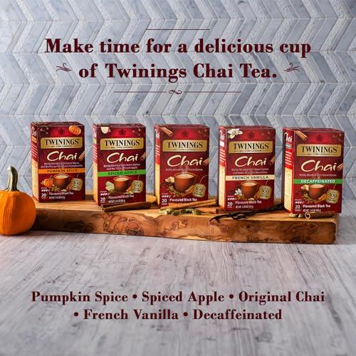 Twinings Twinings Chai Tea, Caffeinated Black Tea Naturally Flavored with Aromatic Spices and Ginger, Tea Bags Individually Wrapped, 20 Count Ea (Pack of 2)