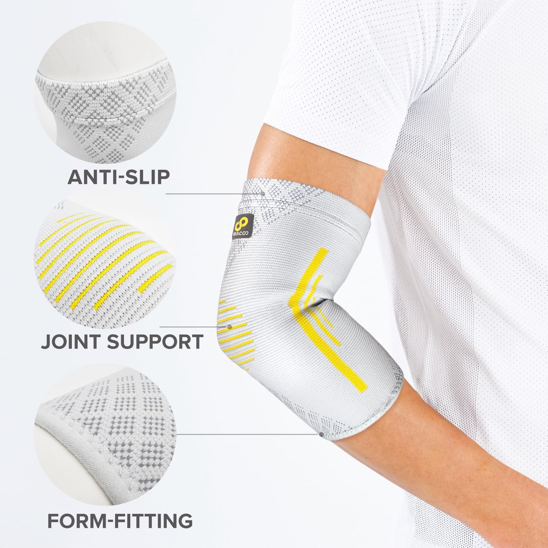 Bracoo Bracoo 2 Pack Elbow Brace Compression Support Sleeve for Tendonitis Pain Relief Men & Women, Tennis Elbow, Golf Elbow, Weightlifting, EE92 (Gray, Large)