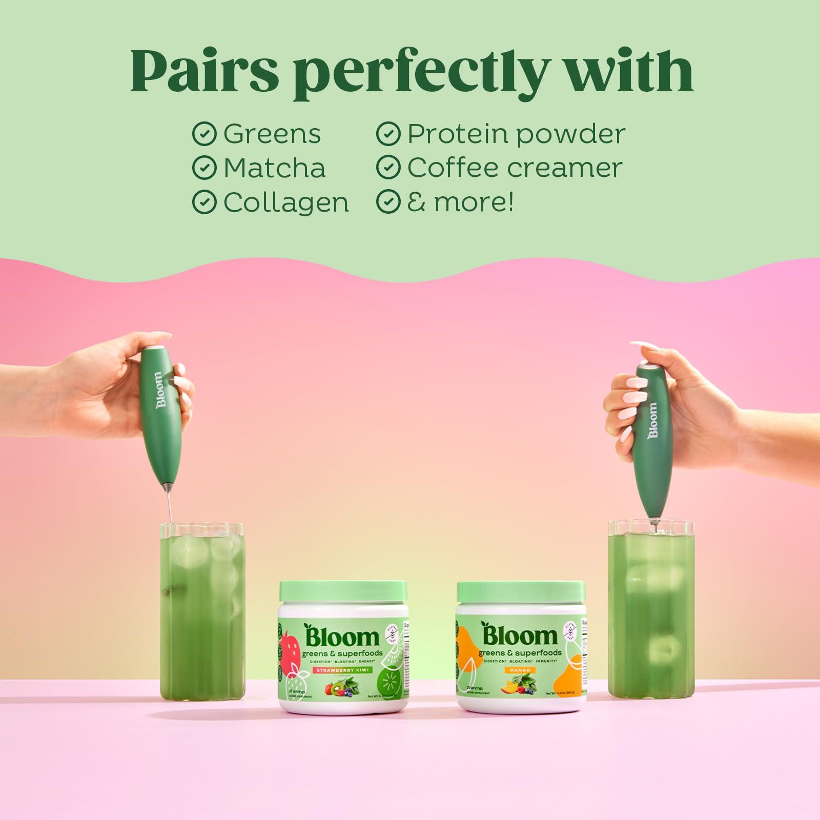 Bloom Nutrition Bloom Nutrition Superfood Greens Powder, Digestive Enzymes with Probiotics and Prebiotics, Gut Health, Bloating Relief, Original + Milk Frother High Powered Hand Mixer