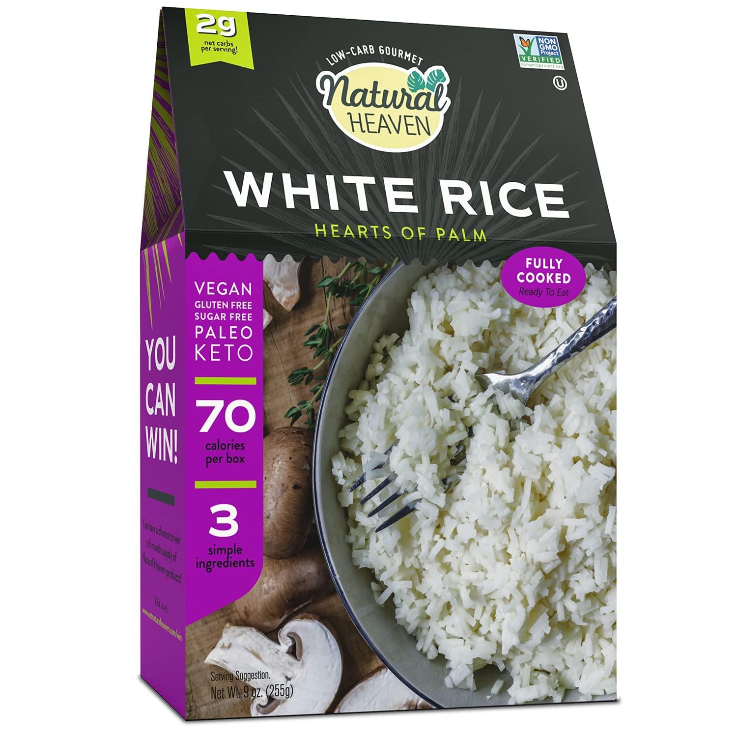 Natural Heaven Natural Heaven Rice, Hearts of Palm White Rice, Gluten Free, Vegan, Low Carb Rice for a Keto Snack or Healthy Food Meal, 9 Oz