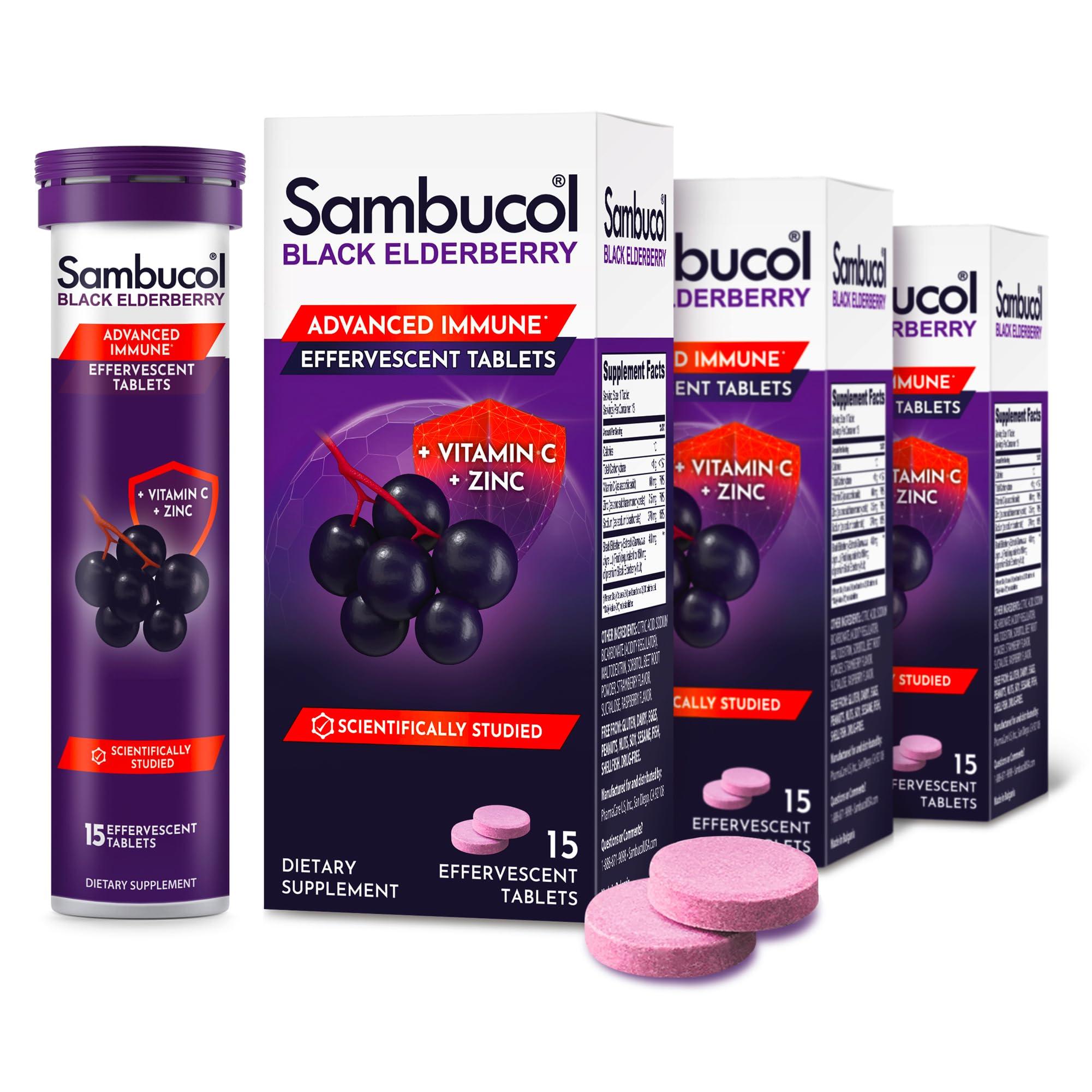 Sambucol Sambucol Black Elderberry Tablets with Vitamin C & Zinc - Immune Support Supplement, Black Elderberry with Zinc and Vitamin C Effervescent Tablets, High Antioxidants, Drink Fizzies - 15 Tablets
