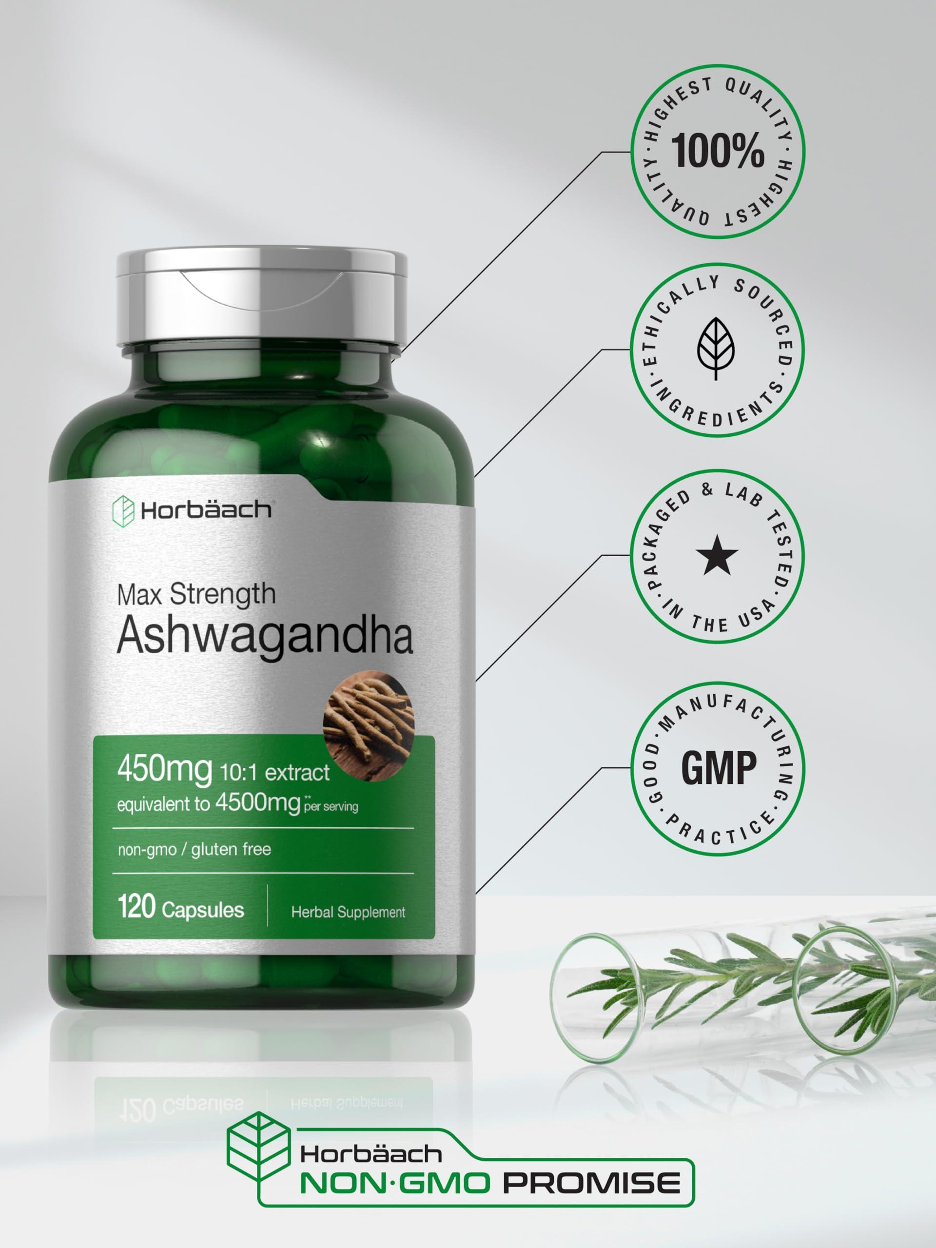 Horbach Horbach Ashwagandha Supplement | Max Strength | 120 Capsules | Non-GMO, Gluten Free