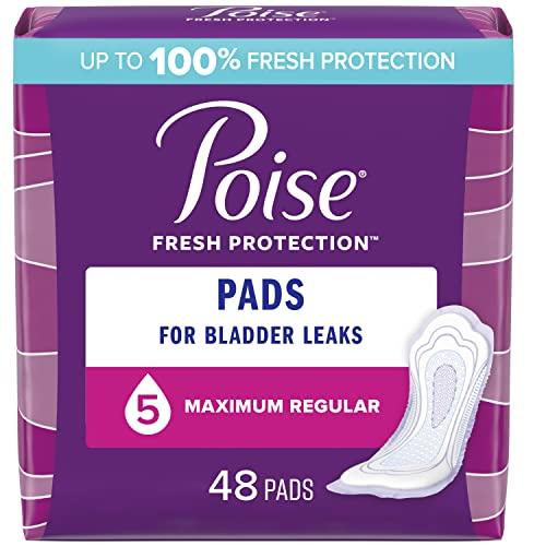 Poise Poise Incontinence Pads & Postpartum Incontinence Pads, 5 Drop Maximum Absorbency, Regular Length, 48 Count, Packaging May Vary