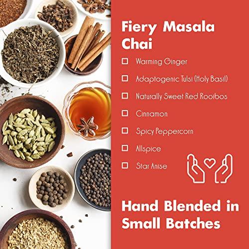 Big Heart Tea Co. Big Heart Tea Co. Tea Bags - Fiery Masala Chai - Certified Organic, Ayurvedic Herbal Decaf Tea with Small Batch Ground Sweet Herbs and Spices including Adaptogenic Tulsi, Rooibos, Ginger, 20 Tea Bags