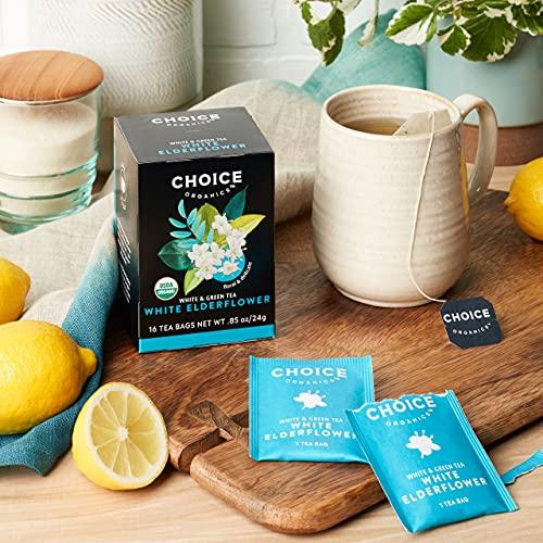 Choice Organics Choice Organic White Elderflower & Green Tea, Caffeinated, 16 Bags (Pack Of 6)