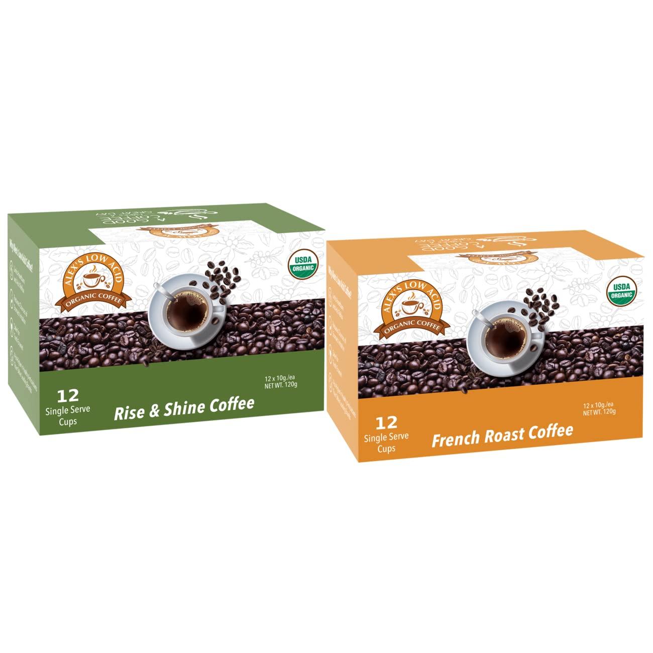 ALEX'S LOW ACID ORGANIC COFFEE Alex's Low Acid Organic Coffee Caffeine Fiend K-Cup Variety Pack