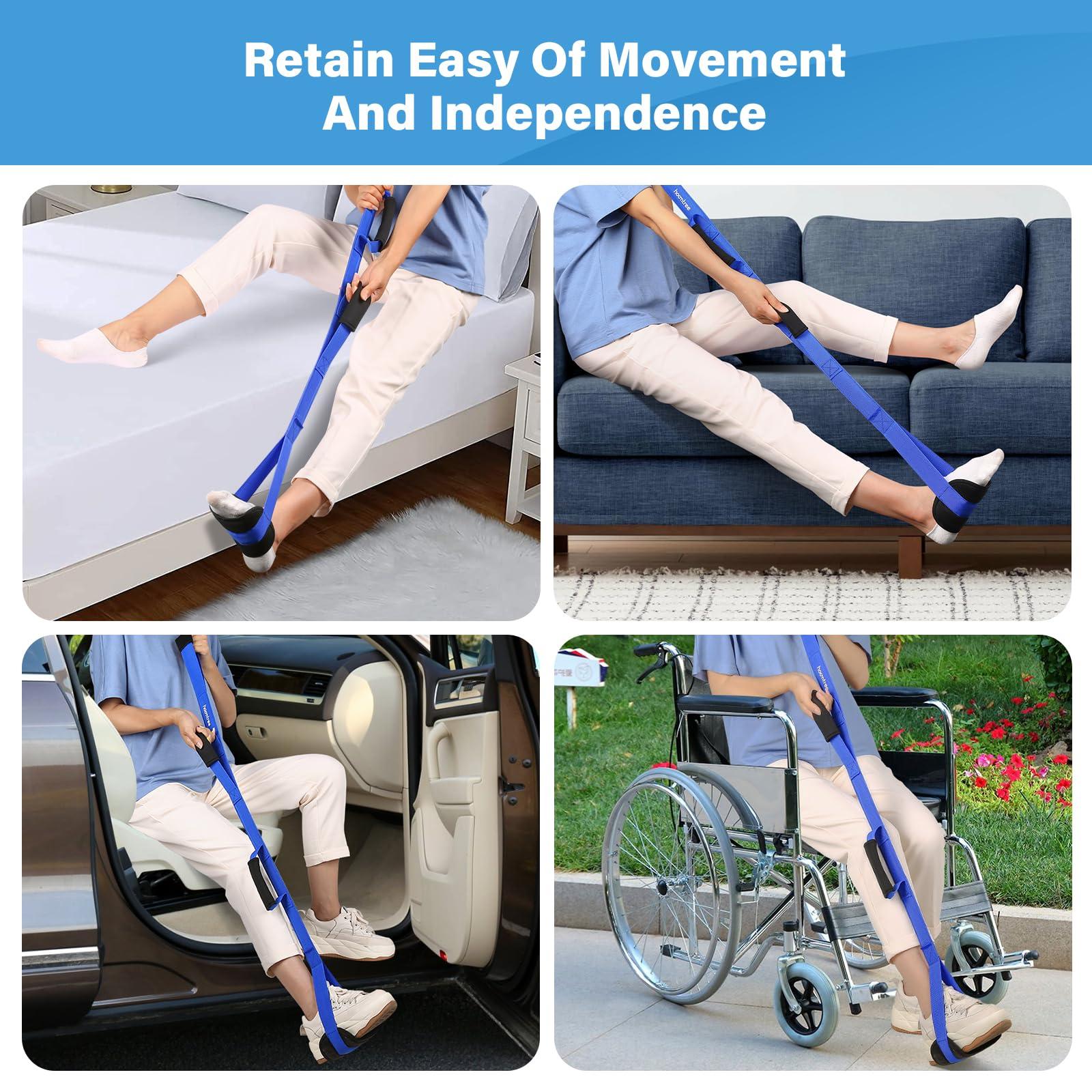 HOOMTREE 39 Inch Long Leg Lifter Strap with Padded Handgrips and Foot Loop,Rigid Leg Lifter Hip&Knee Replacement Surgery Recovery Kit,Mobility Aids Tool Foot Lifter Easily Get in and Out of Bed,Car,Wheelchair