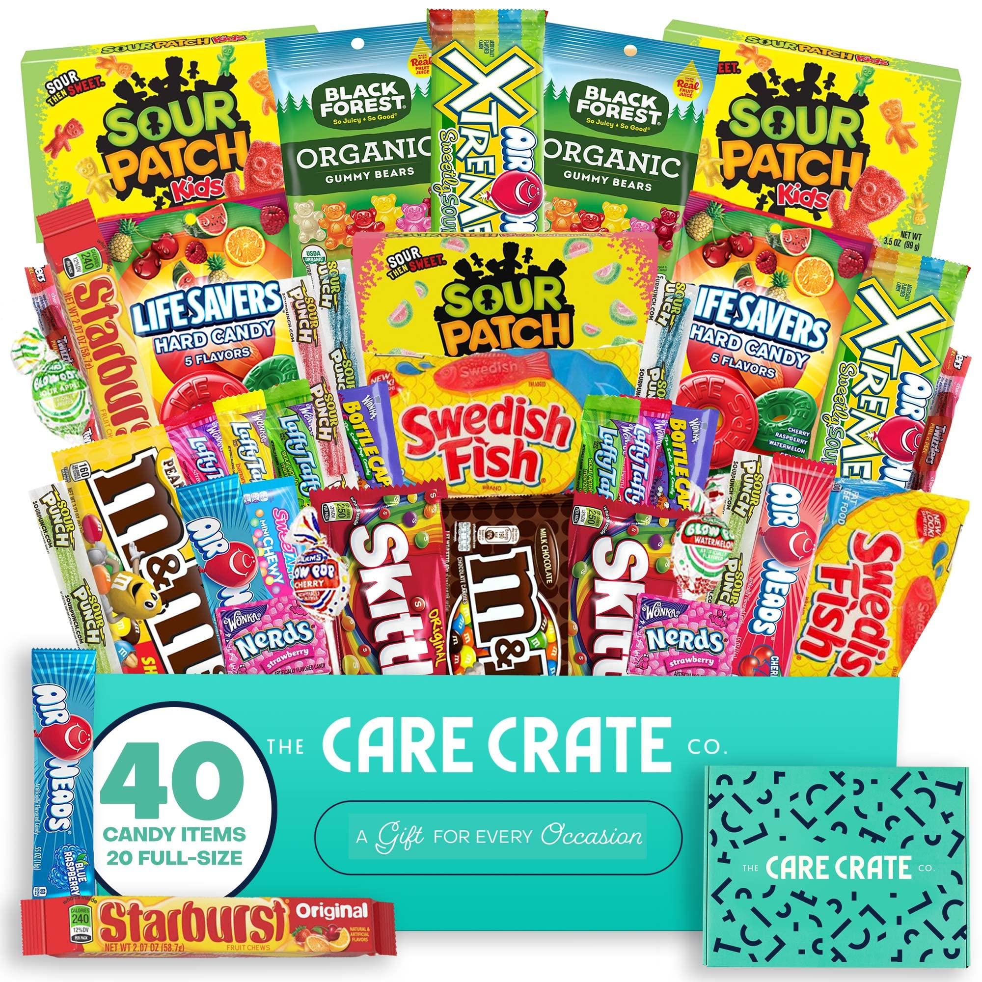 The Care Crate Co. The Care Crate Ultimate Candy Snack Box Care Package ( 40 piece Candy Snacks) Includes 20 Full Size Candies - Starburst, Skittles, Twizzlers & More!