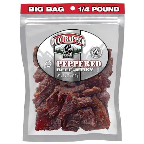 Old Trapper Old Trapper Beef Jerky, Peppered 1/4-Pound Individual Package, Spicy Meat Snacks for Lunches or Between Meals, 11 Grams of Protein, Zero Grams of Fat, 70 Calories per Serving (Pack of 8)