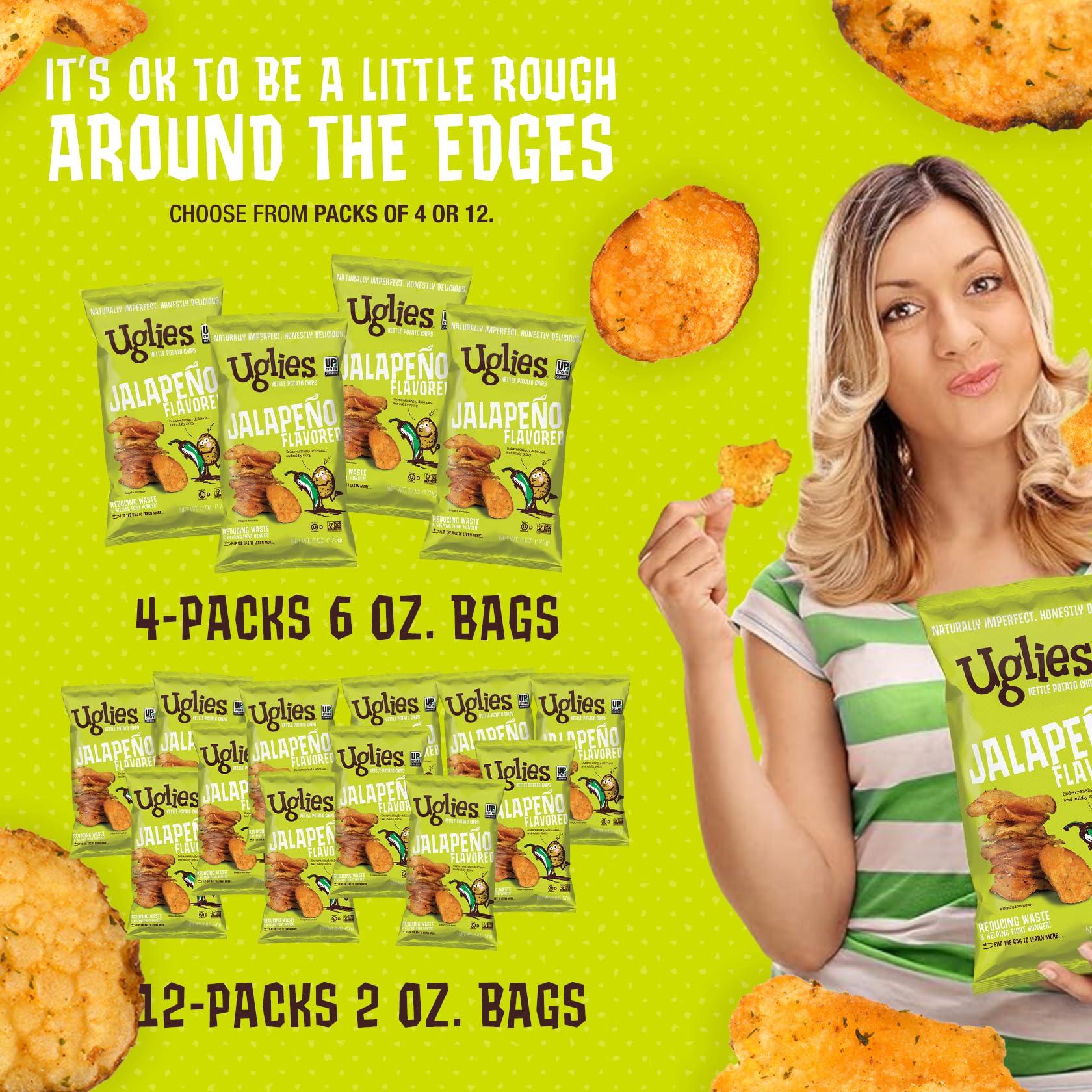 Uglies UGLIES Jalapeno Kettle-Cooked Potato Chips, Gluten-Free Snacks, Kosher-Friendly Chips, Non-GMO Snacks for Kids or Office, Lunch Snacks, Individual Snack Packs, 2 Oz. Bags, Pack of 12