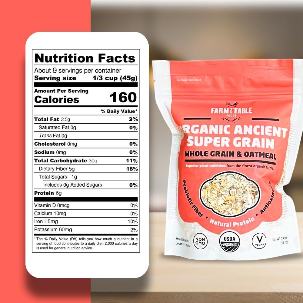 Farm to Table Foods Farm to Table Foods Organic Oatmeal Variety Pack High-Protein, Plant-Based, Unsweetened, Non-GMO 3-Pack (Apple Raisin, Whole Grain, Ultimate Organic)