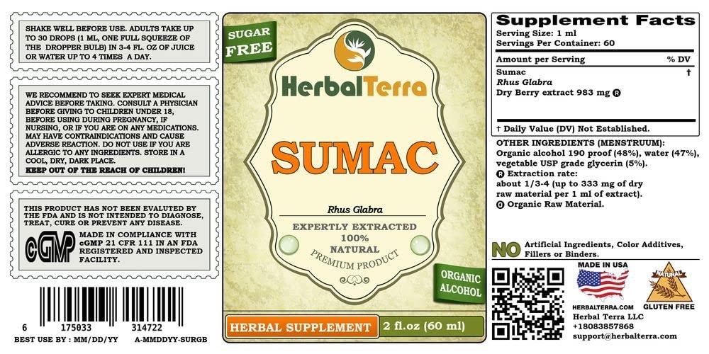 Herbal Terra LLC Sumac (Rhus glabra) Tincture, Dried Berries Liquid Extract (Brand Name: HerbalTerra, Proudly Made in USA) 2x2 fl.oz (2x60 ml)