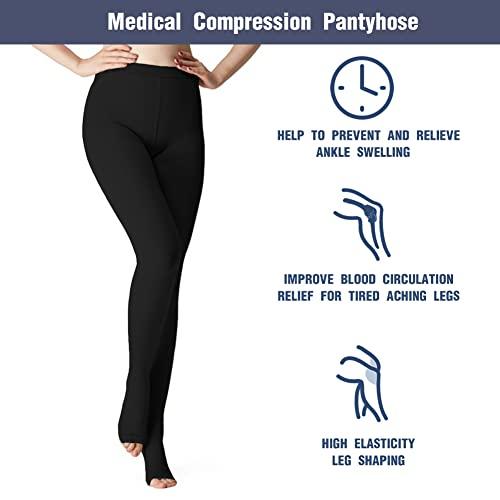 SZKANI SZKANI Medical Compression Leggings for Women 20-30 mmhg Compression Pantyhose, Medical Compression Tights for Varicose Veins, Swelling, Lymphedema(Black(Open Toe)_L)