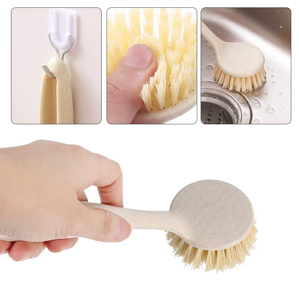 plplaaoo Dish Brush with Handle,Dish Scrub Brush,Kitchen Brushes for Dishes,Durable PP Kitchen Scrub Brush with Handle & Hanging Hole,Multipurpose Long Handle Dish Cleaning Brush for Pots,Pans,Sink