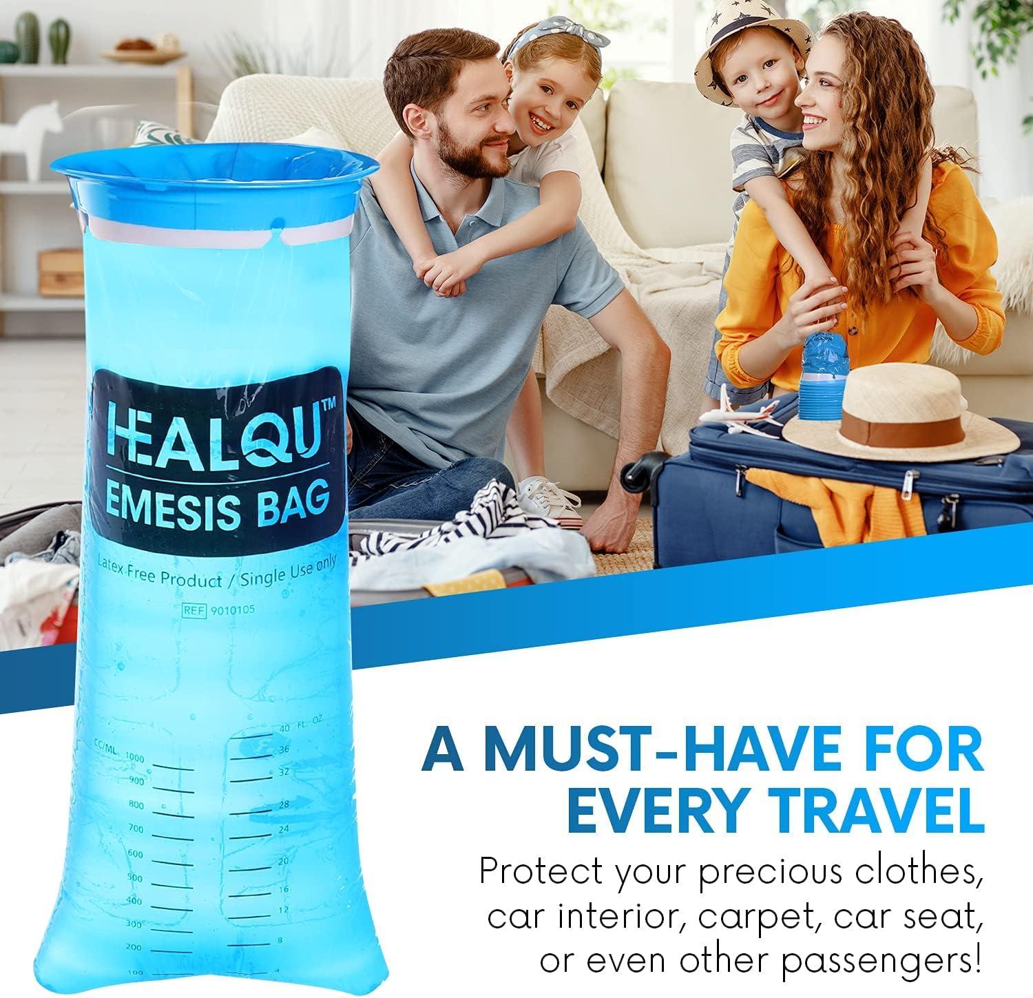 Healqu Healqu Hospital Vomit Bags - 60 Pack 1000ml Car Throw Up Bag - for Airsick Travel & Motion Sickness - Leak Resistant Medical Grade Puke Bag - Disposable Barf Bags Throw Up, Nausea