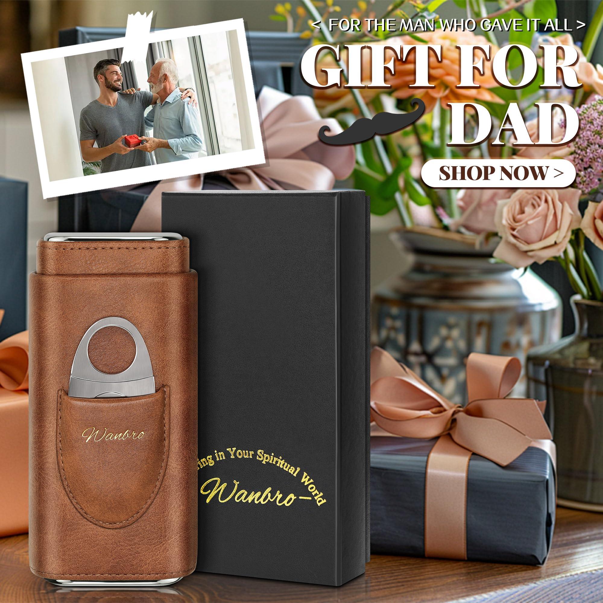 wanbro wanbro Cigar Case, 3pcs Holder, Cigars Travel Case, Cedar Lined, Leather Made Cigar Humidor with Stainless Cutter, Christmas gift for men dad