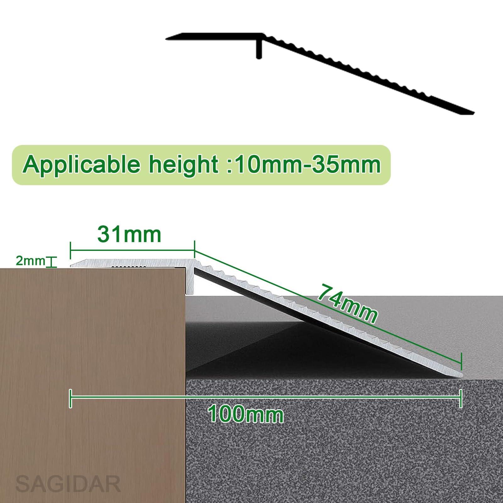 SAGIDAR Metal Threshold Ramps for Doorways, Aluminum Floor Transition Threshold Strip, Transition Board Self Adhesive, Width 10cm, Carpet Edge Strip Multicolor