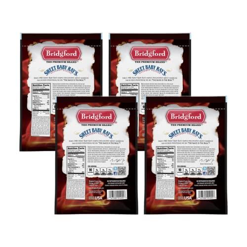 Bridgford Bridgford Sweet Baby Rays Beef Jerky Sweet N Spicy 6.2 oz Pack of 4 - High Protein Sweet and Spicy Beef Jerky for Your Dietary Preference - Ready-to-Eat Spicy Beef Jerky for On-the-Go Snacking