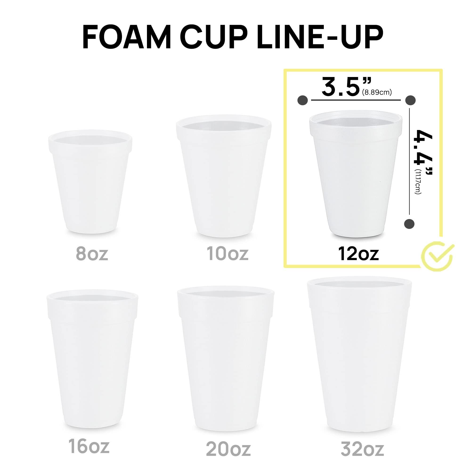 Shop Square 12 Oz Disposable Foam Cups (100 Pack), White Foam Cup Insulates Hot & Cold Beverages, Made in the USA, To-Go Cups - for Coffee, Tea, Hot Cocoa, Soup, Broth, Smoothie, Soda, Juice