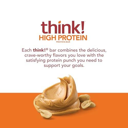 think! think! Protein Bars, High Protein Snacks, Gluten Free, Kosher Friendly, Creamy Peanut Butter, Nutrition Bars, 2.1 Oz per Bar, 12 Count (Packaging May Vary)