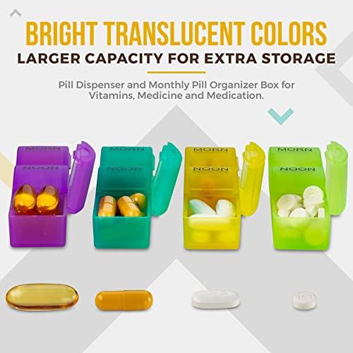 MEDca Month Pill Box Organizer - 3-Times-A-Day | Morning-Noon-Night - 30 Day Pill Case with 32 Daily Compartments for Vitamins, Supplements, Medication - Travel Monthly Pill Organizer 3 Times A Day
