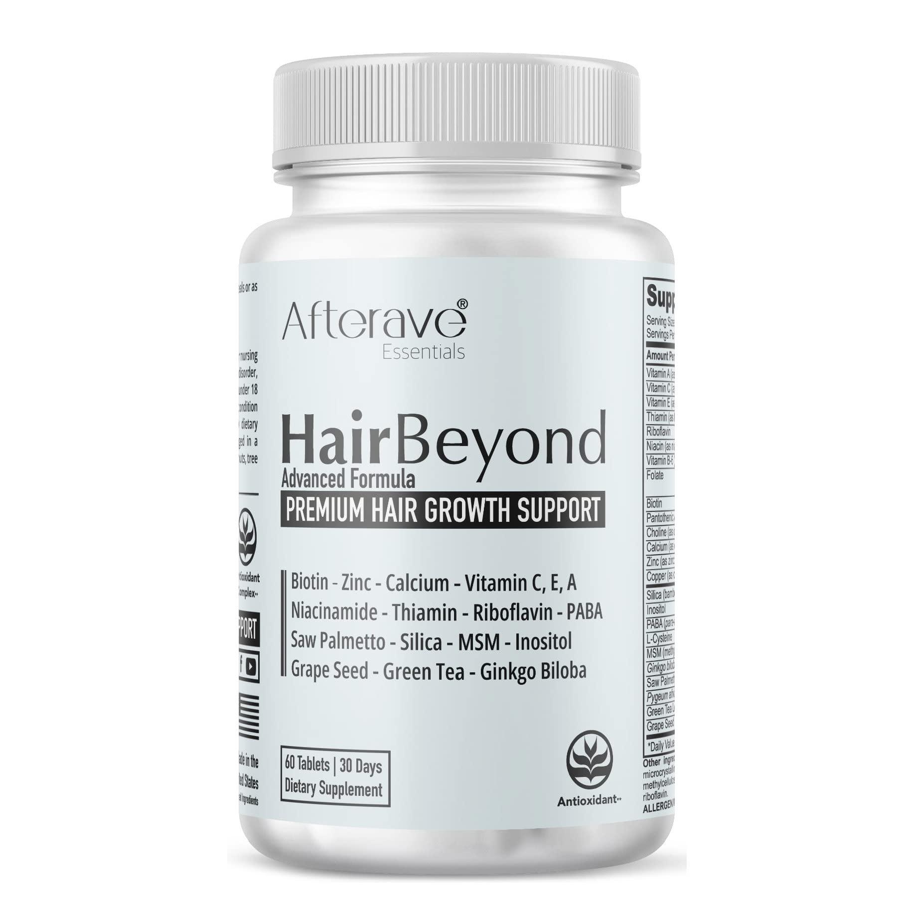 Afterave Essentials HairBeyond Advanced Hair Growth Formula, Improves Follicle & Scalp Strength For Stronger Growth, Hair Loss Protection, Vitamin A, C, E, B Complex Saw Palmetto Silica Zinc Calcium Niacin Thiamin Biotin