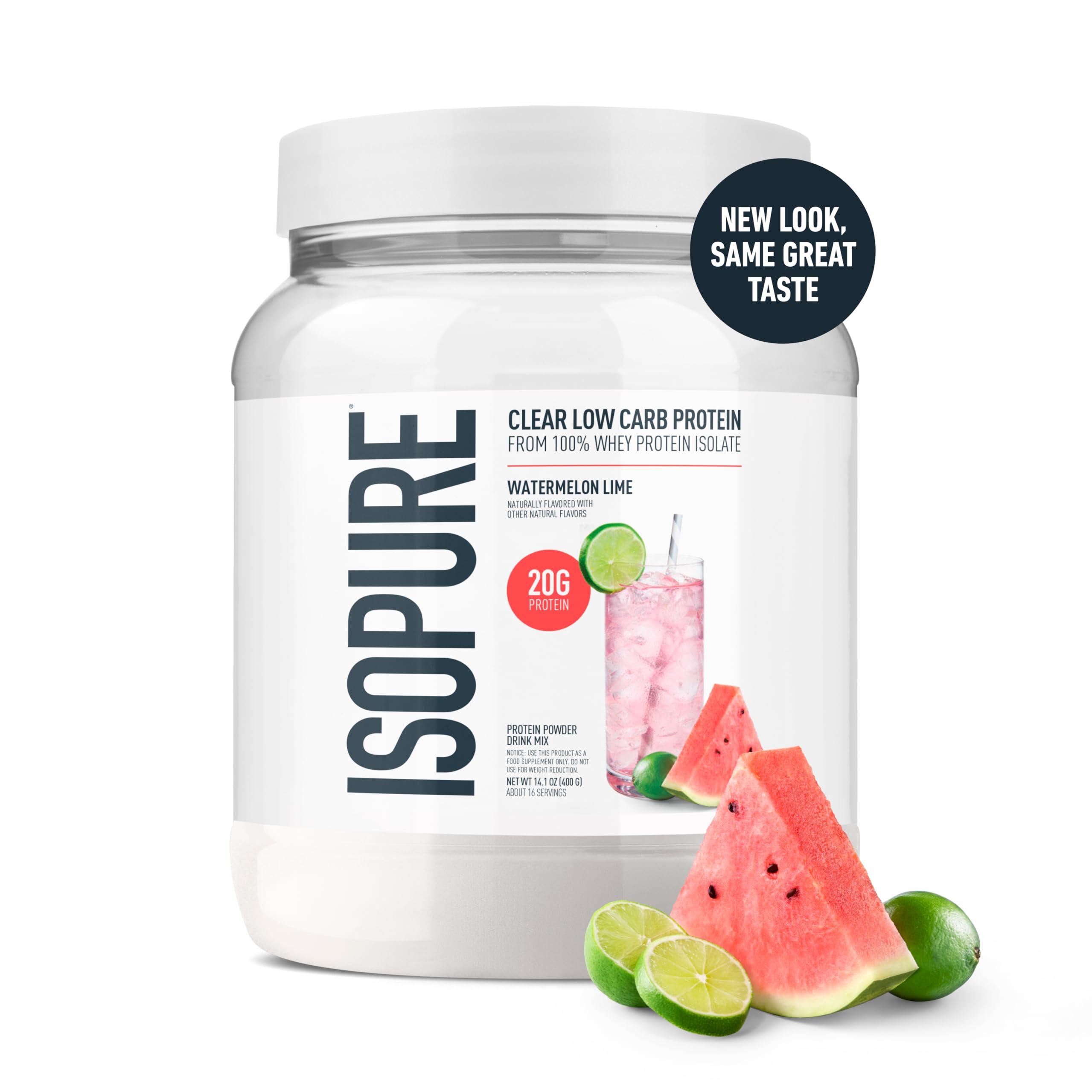 Isopure Isopure Clear Whey Isolate Protein Powder Infusions, Lactose Free, Gluten Free, Naturally Flavored, Watermelon Lime, 20g Protein Per Serving, 14.1 Oz, 16 Servings