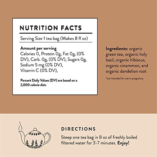 Moontime Tea Organic Metabolism Tea with Green tea, Holy Basil, Hibiscus, Cinnamon and Dandelion Root, 30 Tea bags